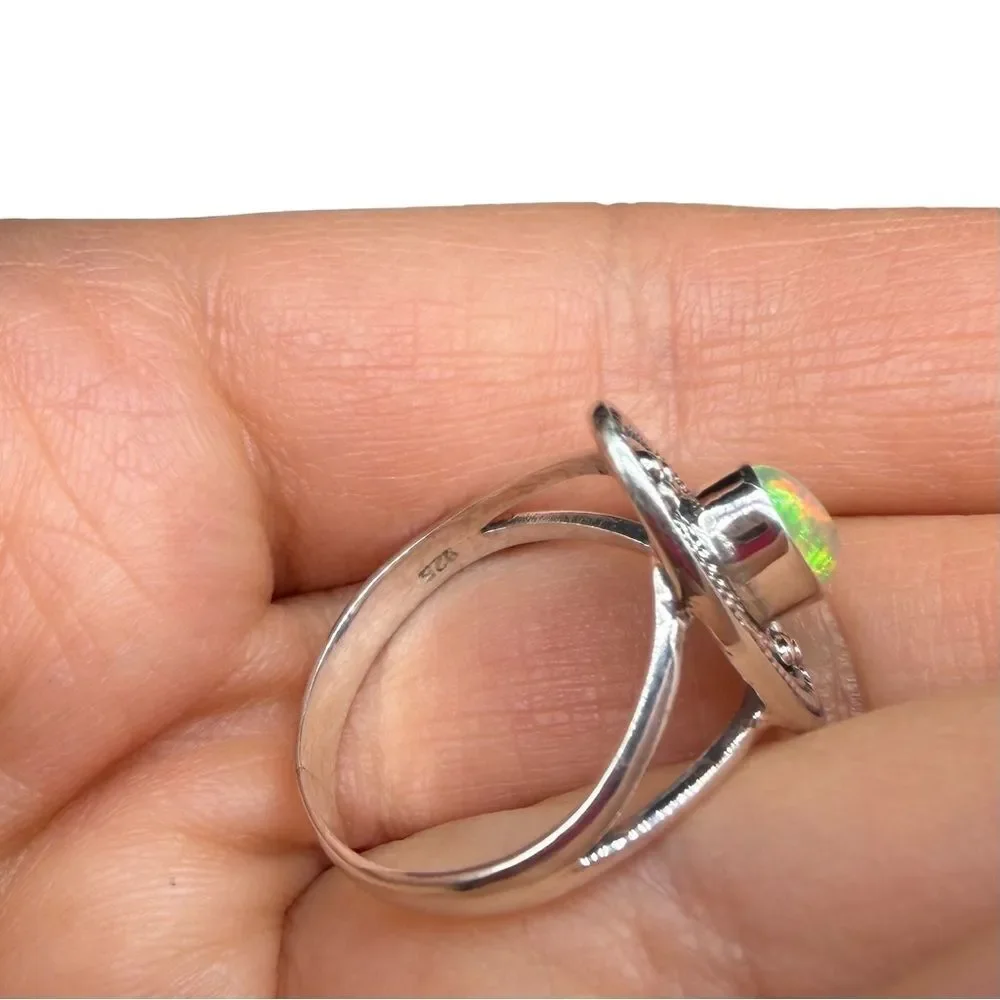 Ethiopian Fire Opal Ring Size 7 Solid 925 Sterling Silver